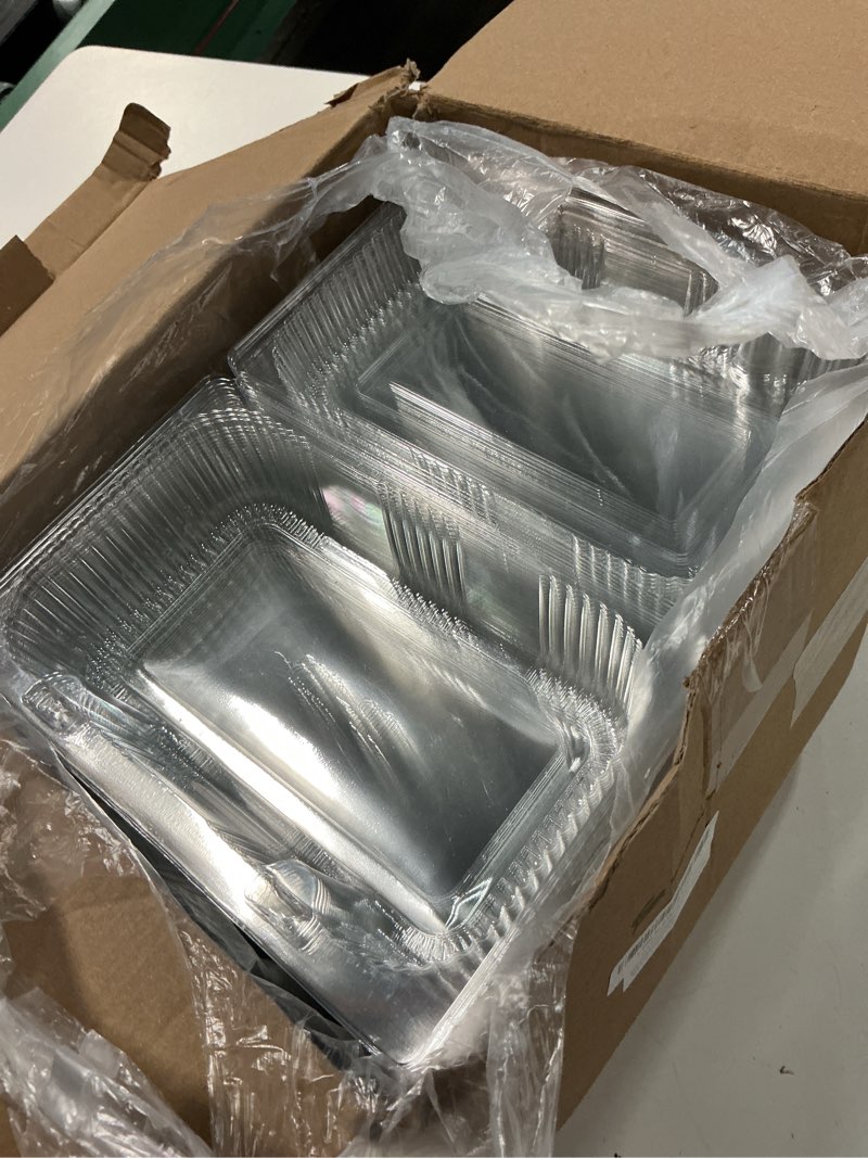 Condition photo showing New/Like New for 160 pack clear hinged food containers 7.2 × 4.9 × 2.6 inch plastic cookie containers hinged clamshell takeout boxes disposable loaf cake boxes for salads hamburger fruit dessert sandwiches