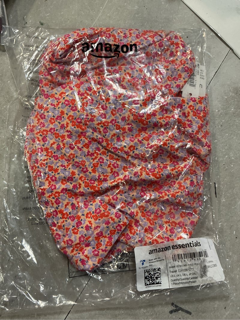 Condition photo showing New/Like New for Amazon Essentials Women's One-Piece Coverage Swimsuit (Available in Plus Size) Large Pale Peach Micro Floral