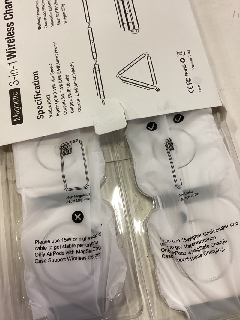 Condition photo showing New/Like New for 2pack 3 in 1 charging station for apple multiple devices foldable magnetic fast wireless charger dock, travel charging pad for iphone 17 16 15 14 13 12 series apple watch series & airpods 4/3/2/pro 2 pack
