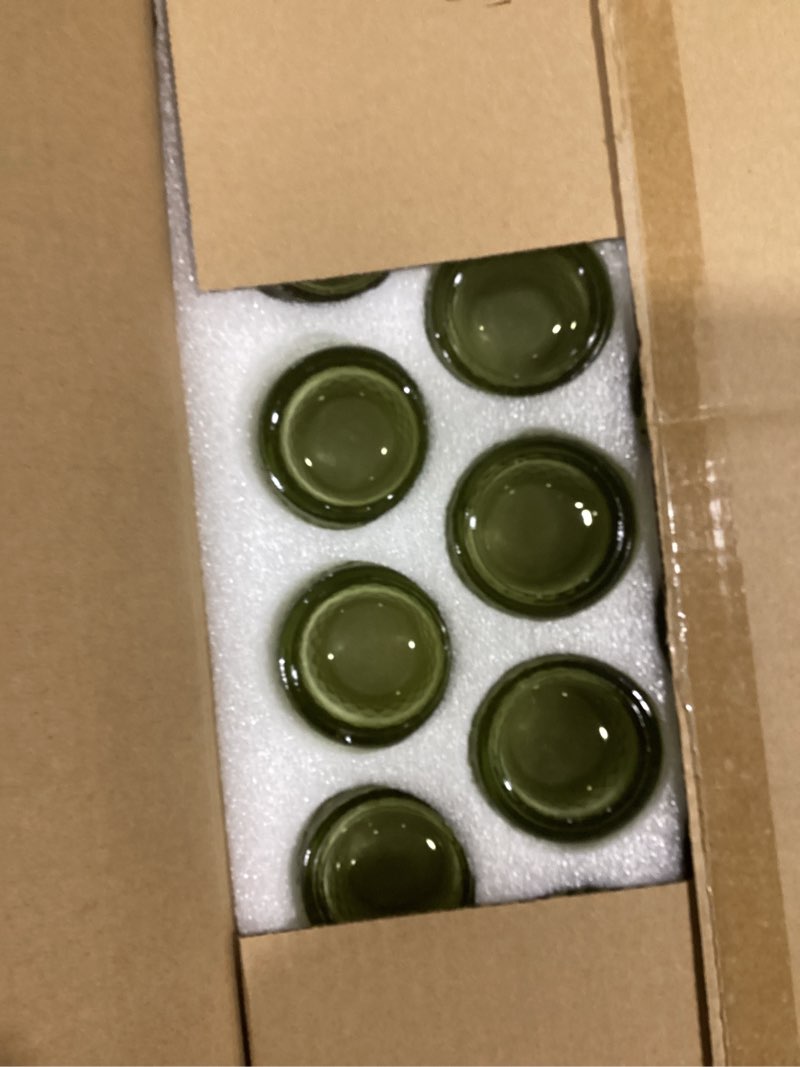 Condition photo showing Good Condition for 24 Pcs Votive Candle Holders for Wedding, Olive Green Glass Tea Lights Candle Holders for Party Table Decor, Candle Holders Bulk Baby Shower, Vintage Green Depression for Table Centerpiece