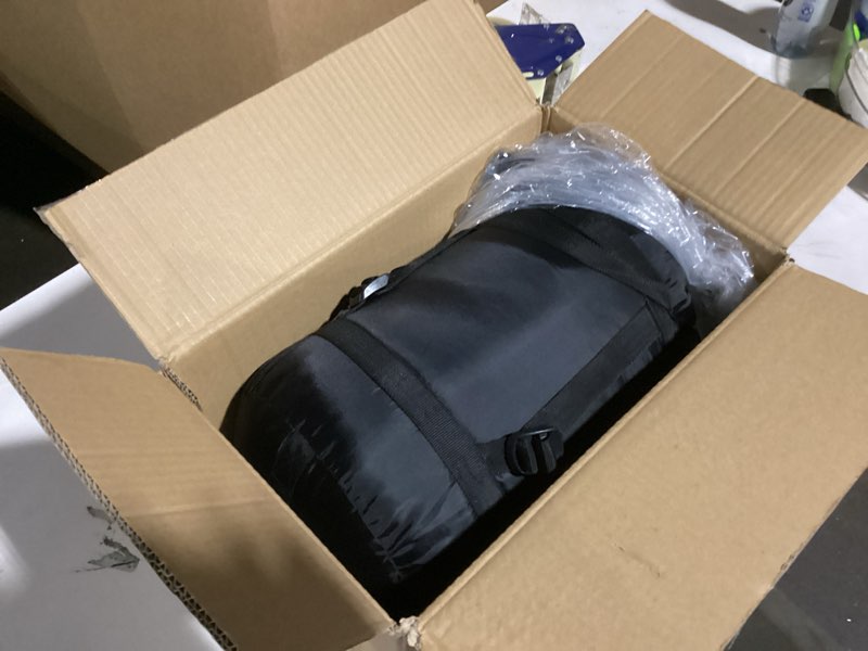 Condition photo showing As Is for Teton LEEF Lightweight Mummy Sleeping Bag for Camping, Hiking, Backpacking; Cold Weather Option, Compression Sack Included 0F Short Moss/Sky