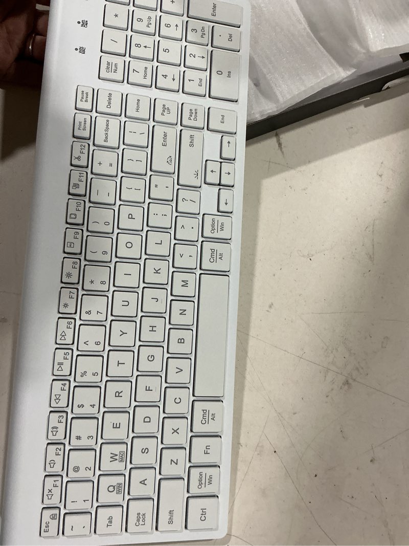 Condition photo showing Good Condition for sablute wireless keyboard with 7 colored backlits, rechargeable silent compact cordless computer keyboard with low profile quiet light up keys for windows, pc, linux, chrome, mac (white)
