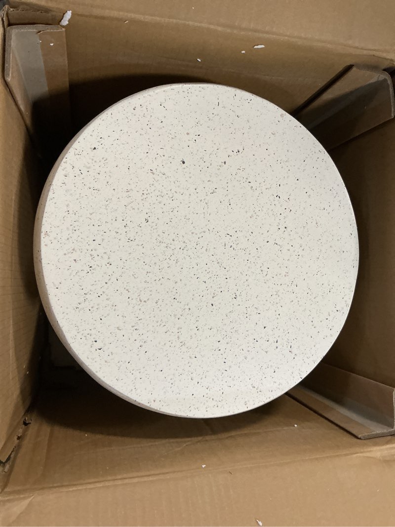 Condition photo showing Good Condition for glitzhome outdoor side table, 18" h decorative garden stool mgo faux terrazzo end table, heavy duty indoor outdoor round planter stand for living room bedroom patio deck poolside,white