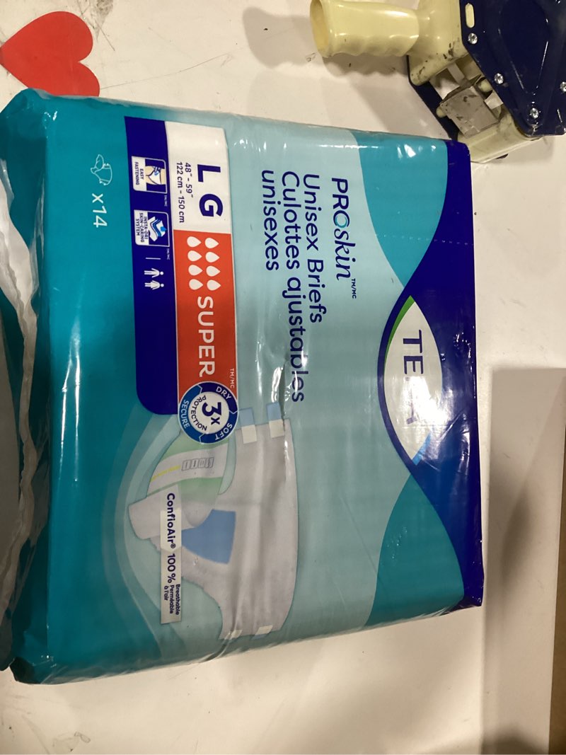 Condition photo showing New/Like New for TENA ProSkin Unisex Adult Diapers with Tabs, Maximum Absorbency, Large, 14 ct Large 14