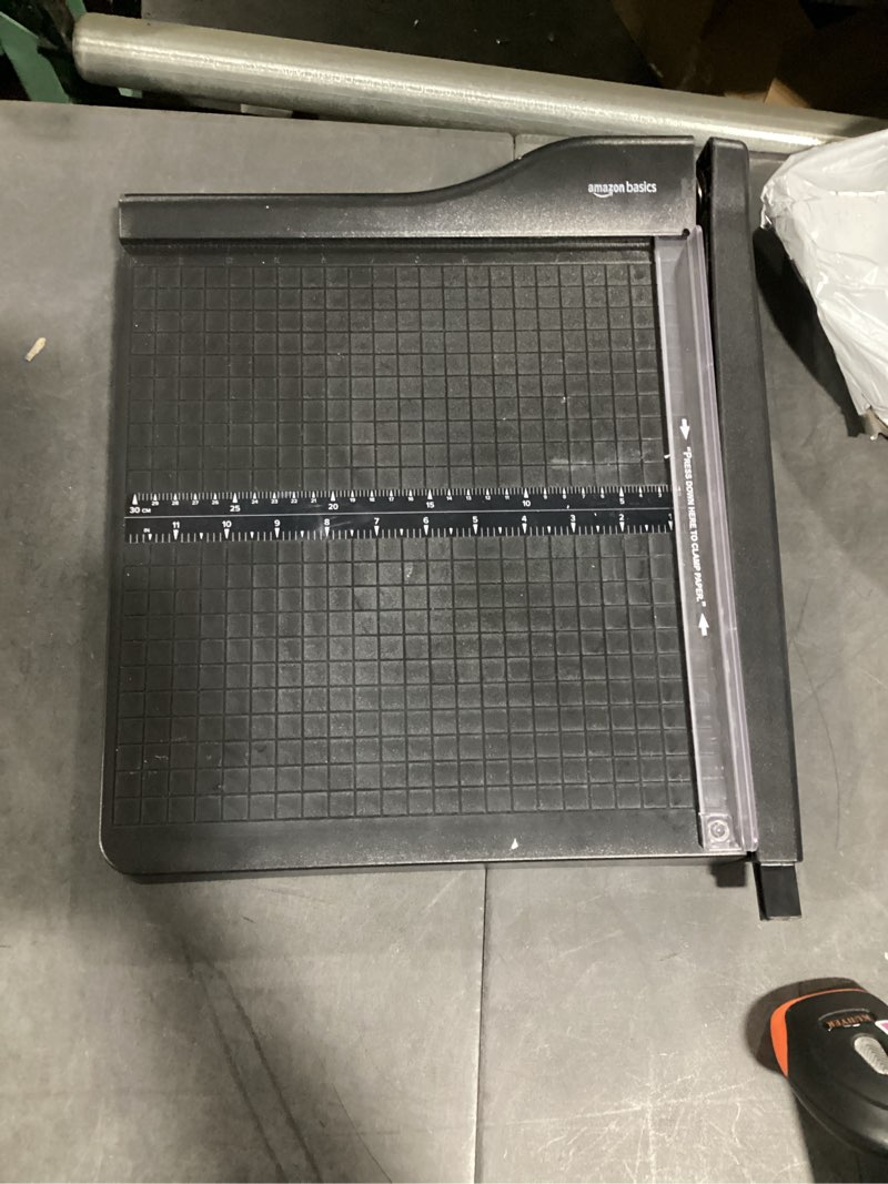Condition photo showing Good Condition for amazon basics paper trimmer cutter for office and crafts, heavy-duty, portable guillotine paper cutter with blade lock, 12-inch, 10-sheet cardstock, photos