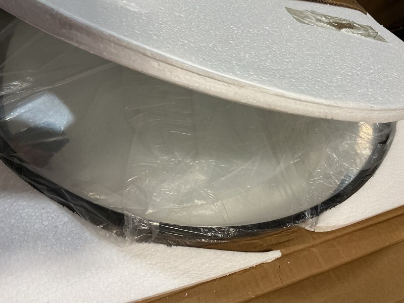 Condition photo showing Good Condition for 22 inch black round circle mirror for wall,modern bathroom mirrors with simple metal frame, entryway, bedroom vanity, living room, hallway decor (matte black, wall mounted)
