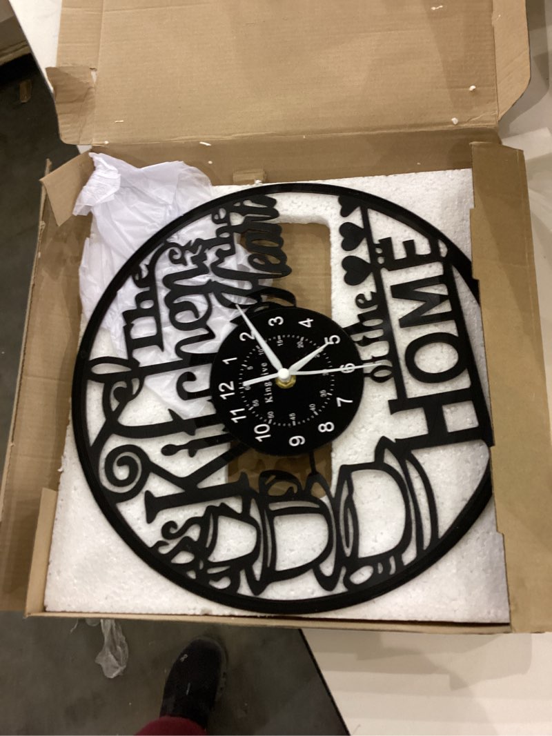 Condition photo showing As Is for KingLive 12 Inch Kitchen Clocks Vinyl Record Clock, Creative Kitchen Home Decor, Coffee Wall Decor Theme for Restaurant Café, Gift for Women Wives(Black Coffee Cup) New