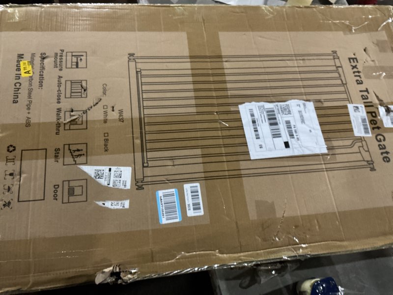 Condition photo showing Good Condition for Fairy Baby 51.18" Extra Tall Baby Gates for Doorways, 29.5"-48.4" Extra Wide Safety Child Gates for Cats Dogs, Metal Auto Close Stair Gates Indoor for Kid or Pets No Drilling Pressure Mount Kit, White White 29.5"-48.4"