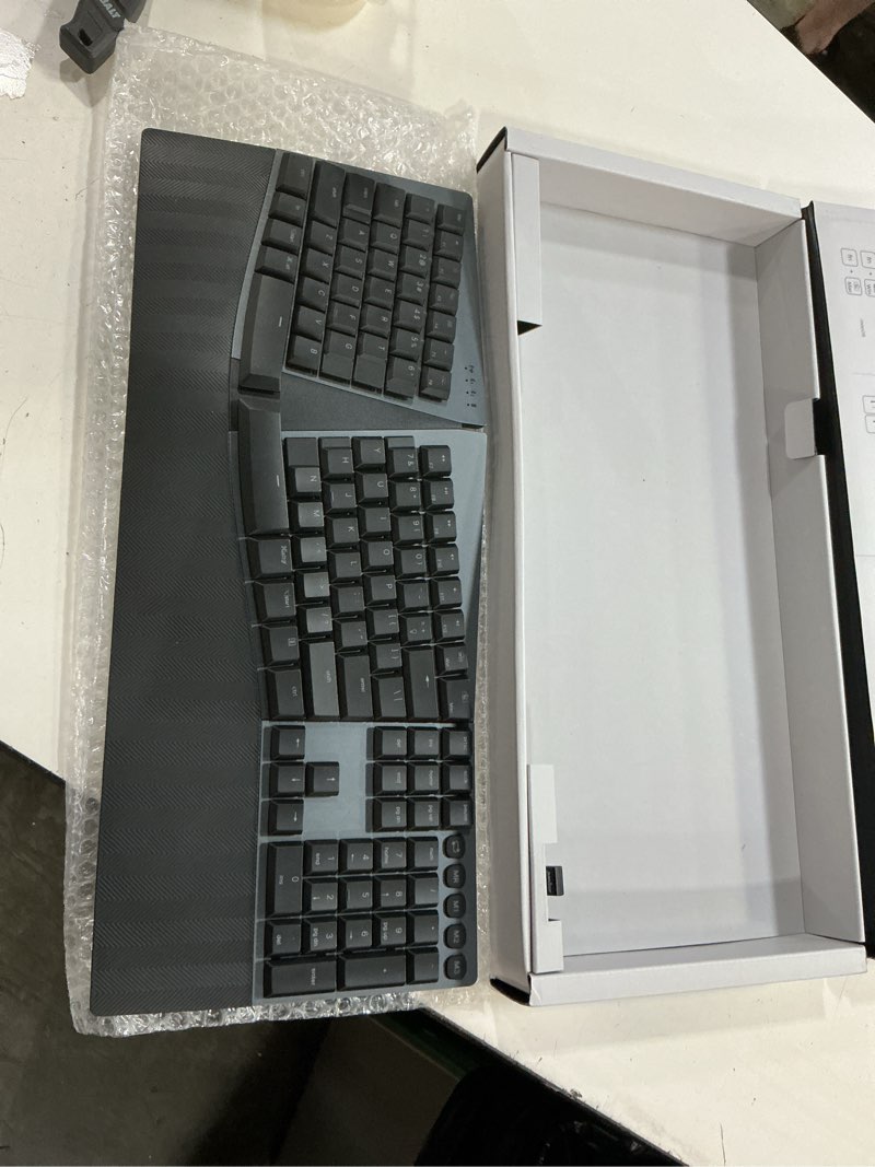 Condition photo showing New/Like New for perixx periboard-835br wireless ergonomic mechanical keyboard - rgb backlit - low-profile brown tactile switches - multi-device connection - compatible with windows and mac os x - us english wireless backlit tactile