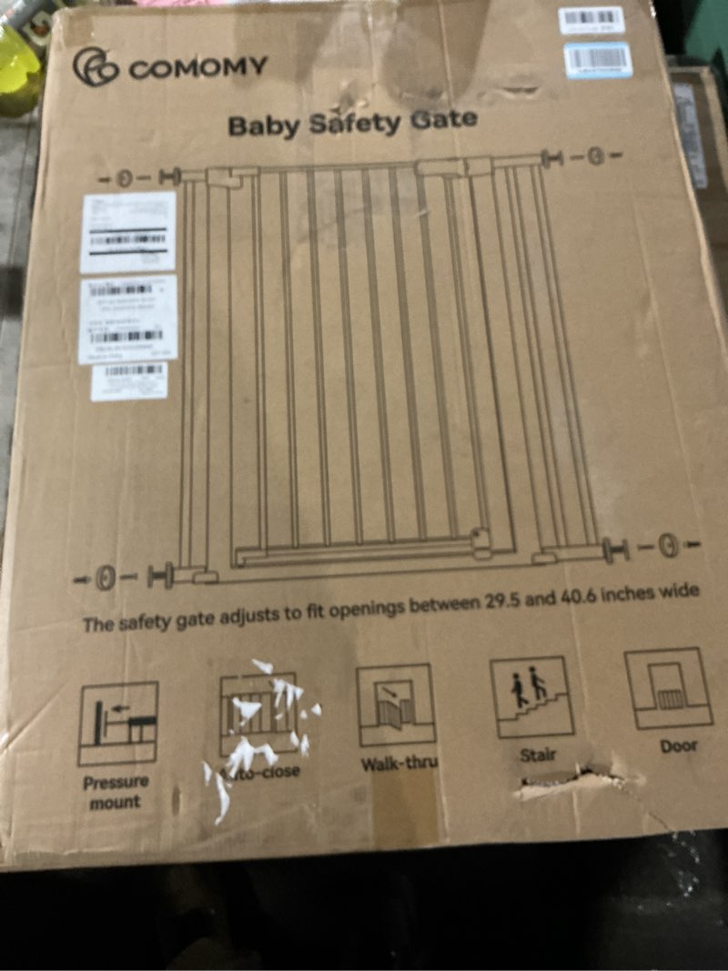 Condition photo showing Good Condition for COMOMY 36" Extra Tall Baby Gate for Stairs Doorways, Fits Openings 29.5" to 40.6" Wide, Auto Close Sturdy Safety Dog Gate for House, Pressure Mounted Easy Walk Through Pet Gate with Door, Black 36"Tall 40.6"Wide Black