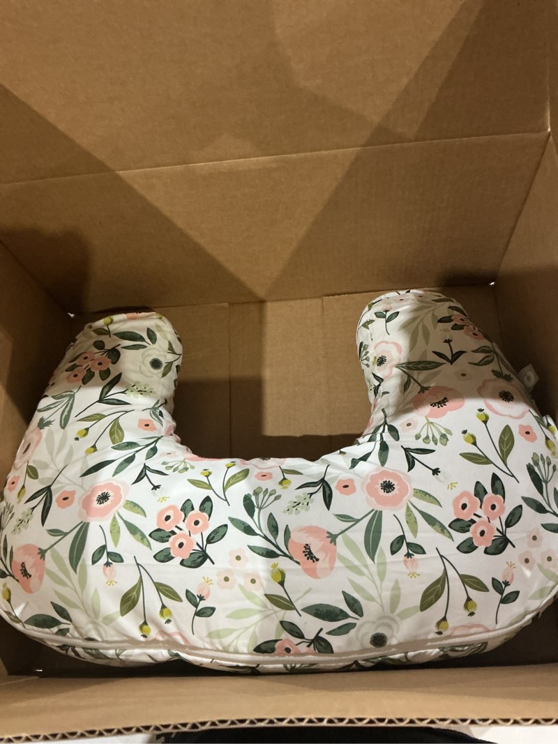 Condition photo showing Good Condition for boppy nursing pillow - firm, ergonomic u-shaped bottle and breastfeeding pillow with high lift for comfort and support, spacious surface - pink garden flowers new nursing pillow pink garden flowers