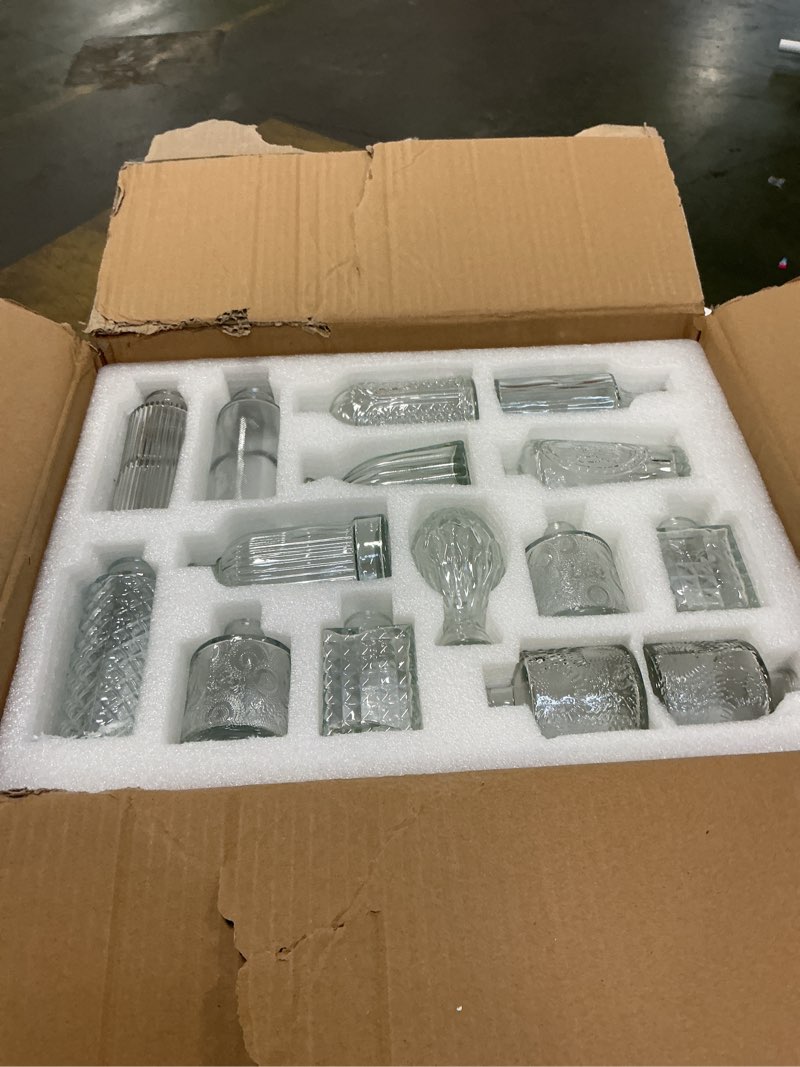 Condition photo showing Good Condition for Glass Bud Vases Set of 16 - Assorted Small Mini Glass Vases for Flowers, Crystal Vintage Vase Set, Bulk Centerpieces for Table Décor, Wedding, Home and Events (Clear, 16 Pcs) Clear 16 Pcs