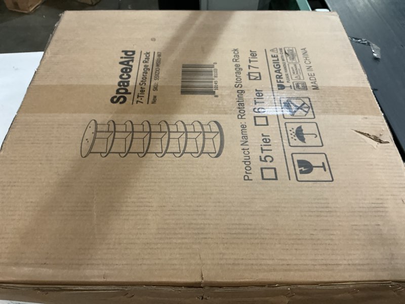 Condition photo showing New/Like New for SpaceAid Rotating Shoe Rack Tower 7 Tier  Display Lazy Susan  White  23.2 D x 23.2 W x 63 H