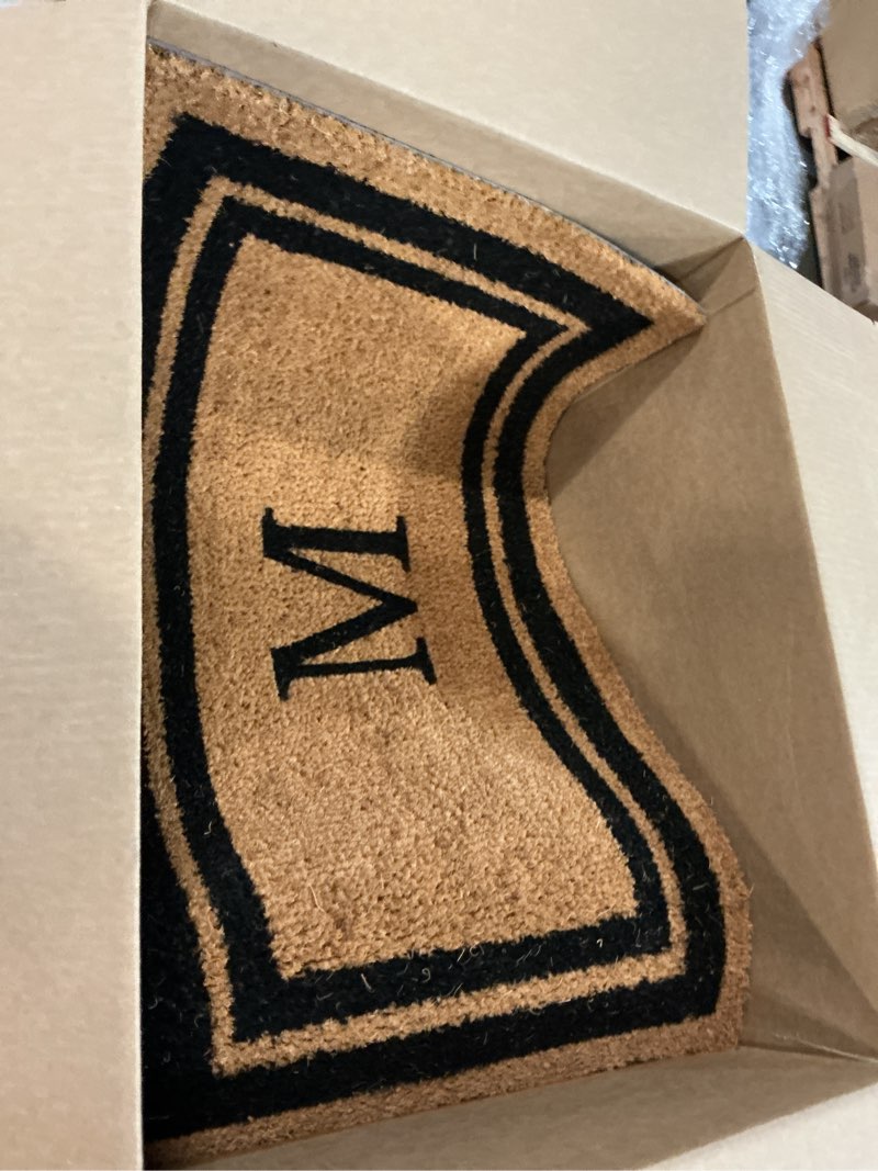 Condition photo showing Good Condition for calloway mills 153002436m dark blue border 24" x 36" monogram doormat (letter m)
