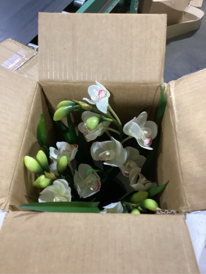 Condition photo showing New/Like New for artificial orchid flowers fake cymbidium plant in pot, 19" tall faux orchids for home decor indoor, lifelike silk flowers for centerpieces office arrangement-white