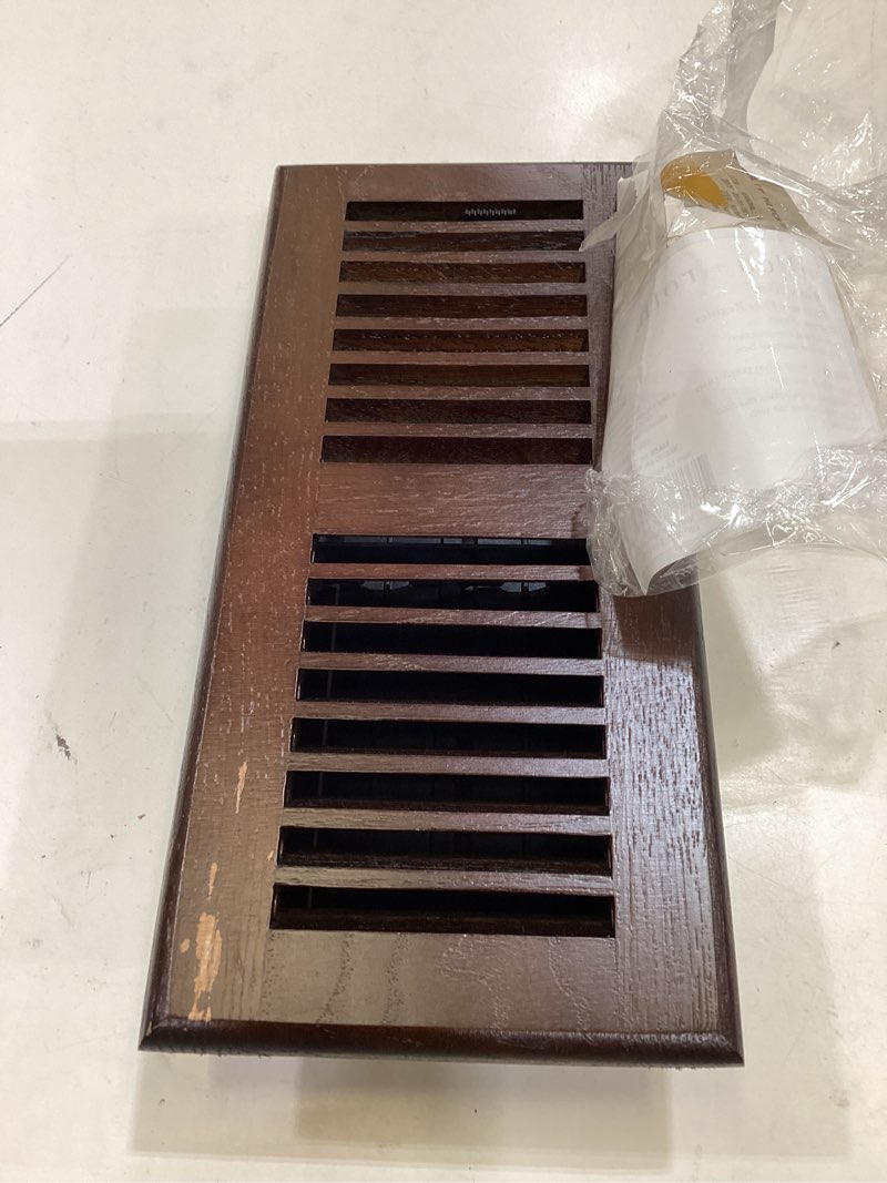 Condition photo showing As Is for allen + roth 4-in x 10-in 2-way red oak dark oak floor register
