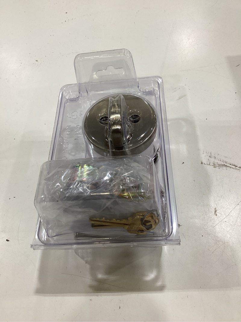 Condition photo showing As Is for kwikset smartkey satin nickel zinc single cylinder deadbolt