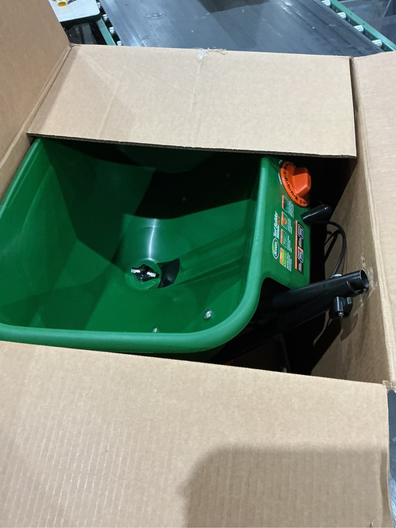 Condition photo showing Good Condition for scotts turf builder edgeguard dlx broadcast spreader - spreader for lawn fertilizer, weed & insect control, grass seed, and ice melt, holds up to 15,000 sq. ft. of product