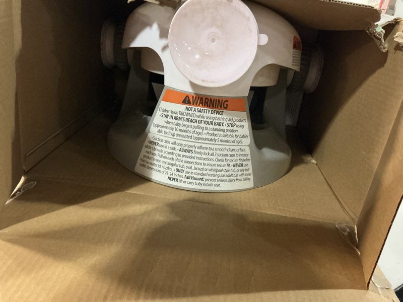 Condition photo showing As Is for ingenuity my bath seat for sit-up baby bathing, sure & secure suction cups, astm safety tested & approved, backrest for assisted sitting, easy setup & storage, gray