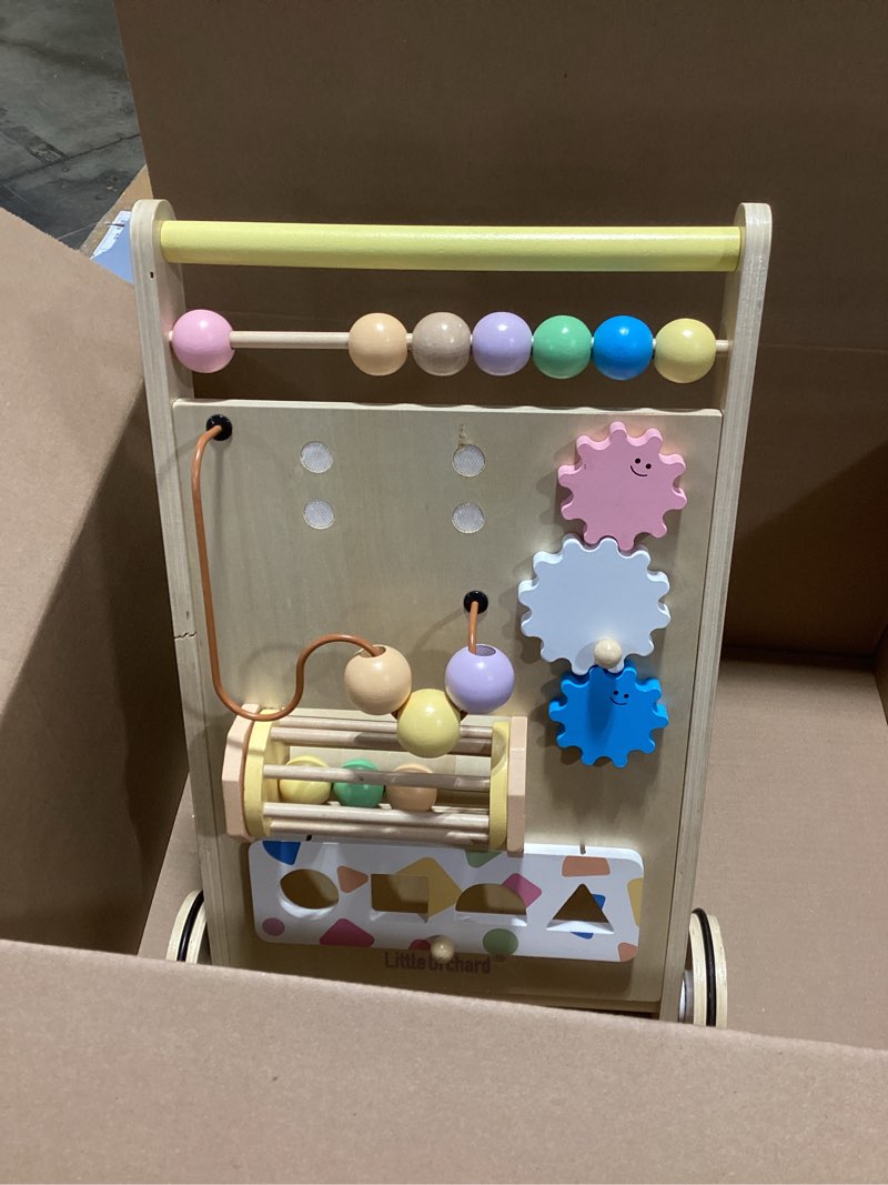Condition photo showing As Is for tiny land premium natural wooden activity walker