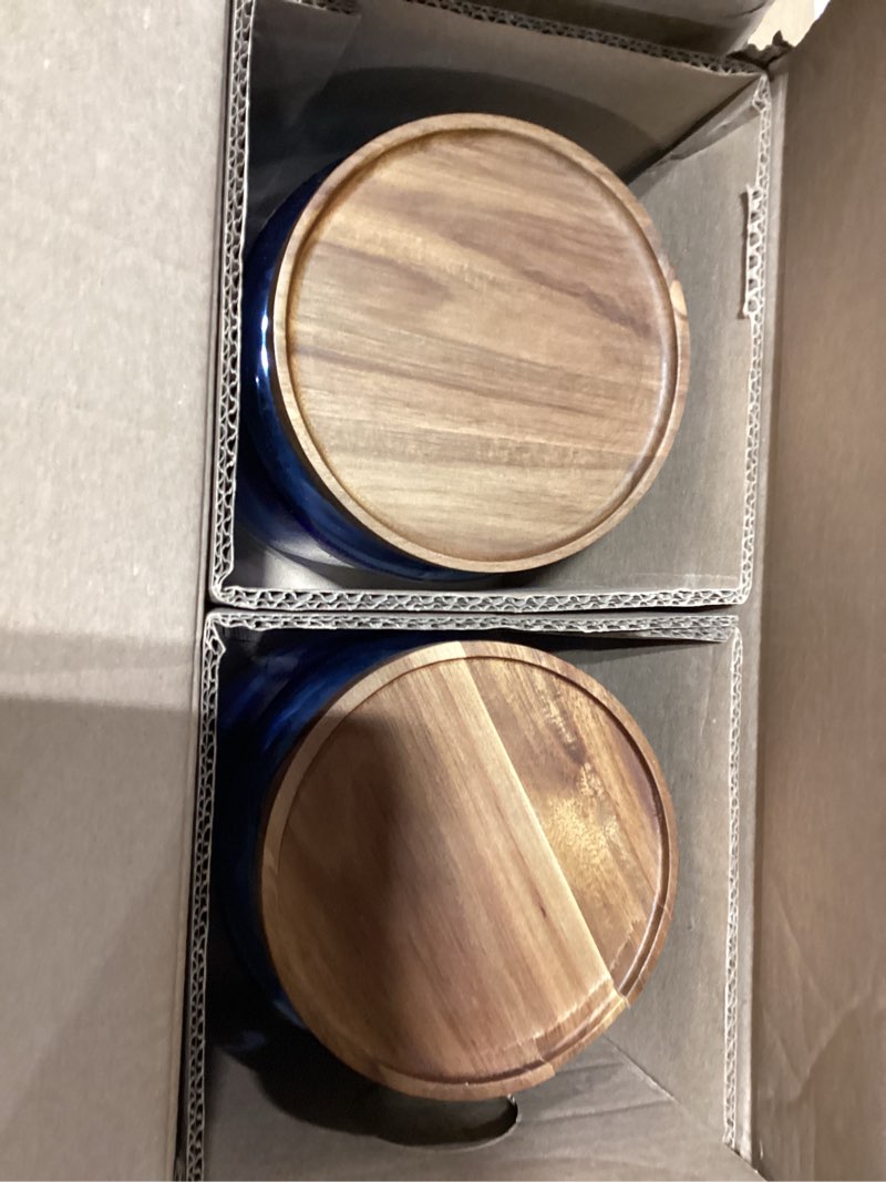 Condition photo showing Good Condition for Anchor Hocking Coastal Blue Montana Jar set with lids (2-piece, 96-ounces, acacia wood lid)