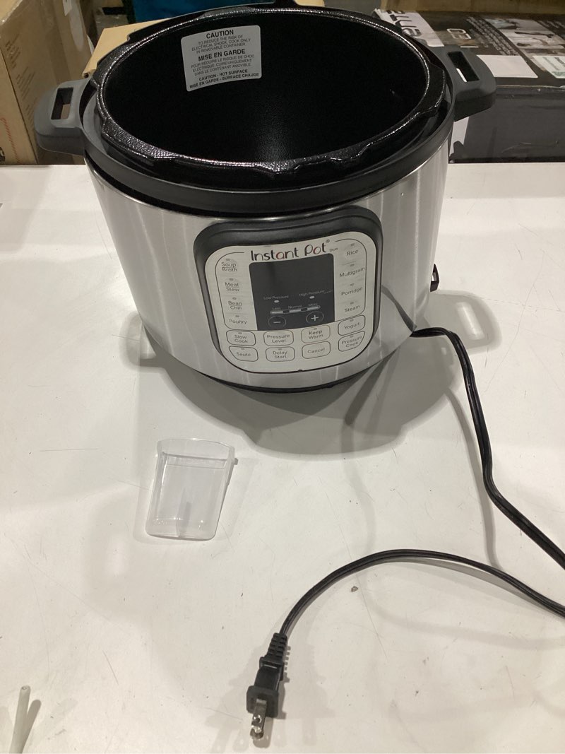 Condition photo showing As Is for **untested** *similar to stock* instant pot duo 7-in-1 electric pressure cooker, slow cooker, rice, steamer, sauté, yogurt maker, warmer & sterilizer, includes app with over 800 recipes, stainless steel, 6 quart 6 quarts