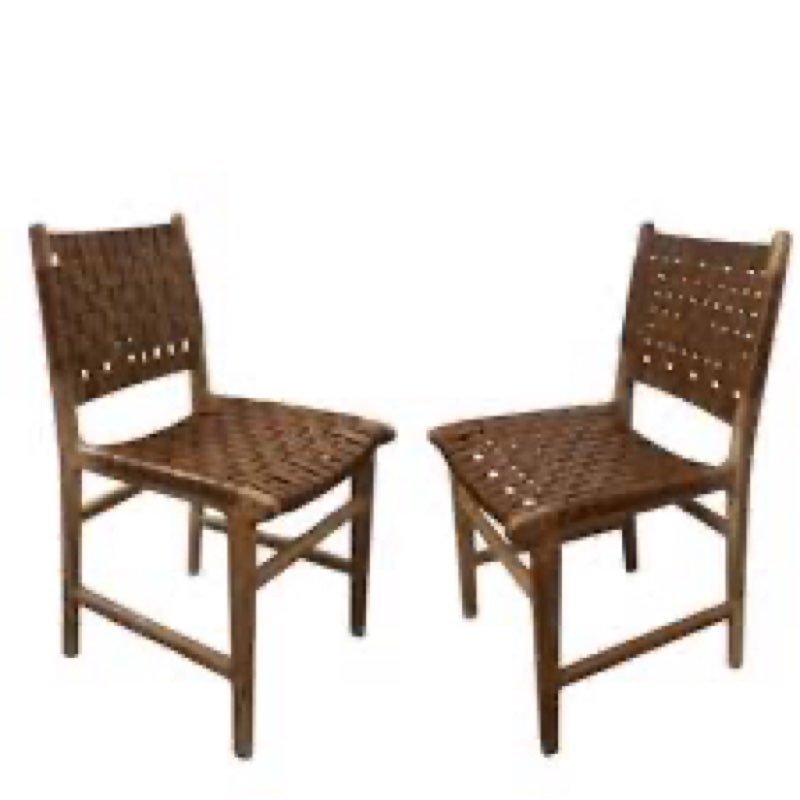 Pair Of Hand-crafted Solid Wood And Woven Leather Fleener