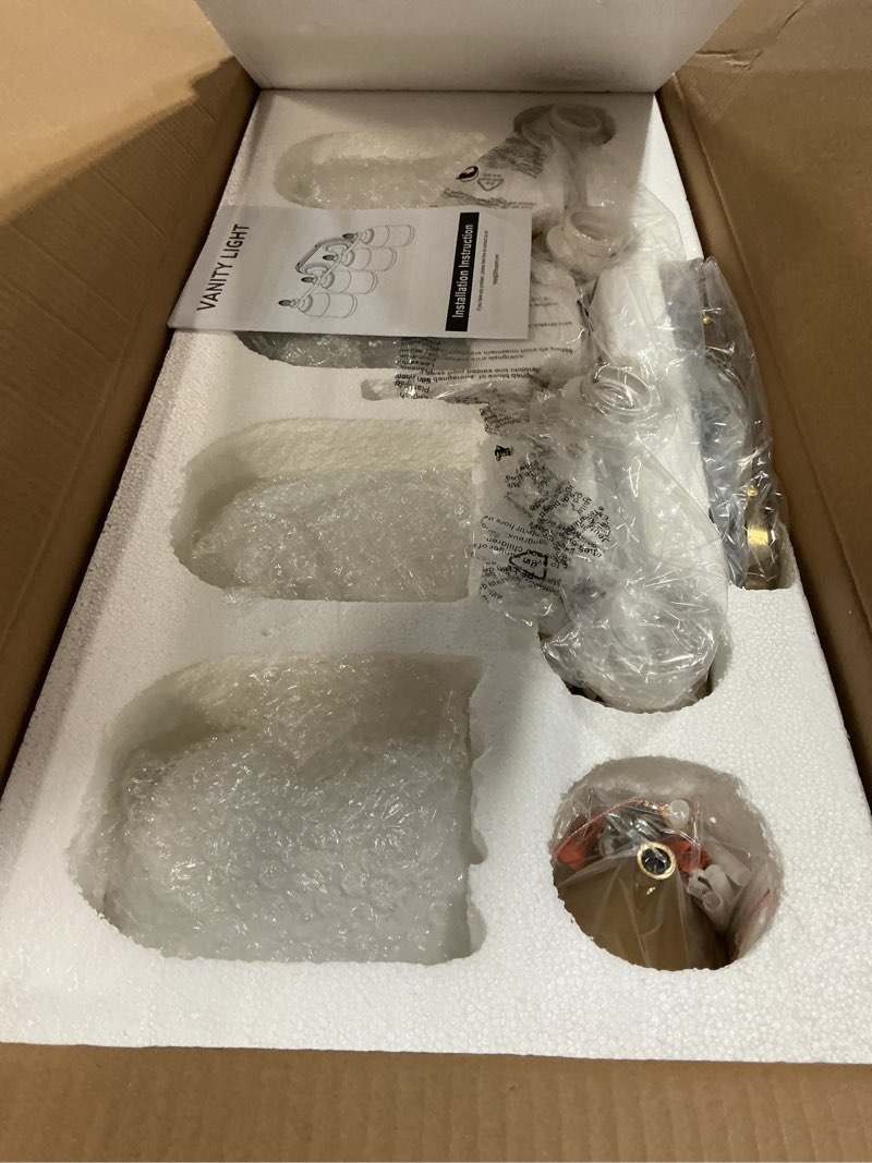 Condition photo showing New/Like New for keonjinn gold bathroom light fixtures, 4-light vintage vanity lights for mirror with frosted glass shades, ul listed e26 base(bulbs not included), reversible vanity lighting fixtures for bathroom brushed gold 4-light