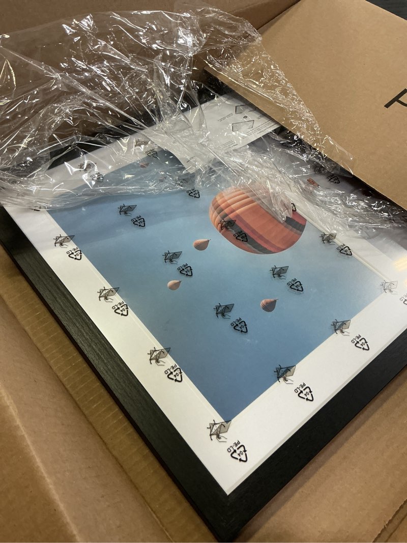 Condition photo showing Good Condition for 14x20 double sports magazine frame display two 8.5 x 11.25 or 8.25 x 11 magazines with 2 sizes mat, or 14x20 photos without mat, magazine display frame with plexiglass for wall hanging, black black frame, white mat pack 1
