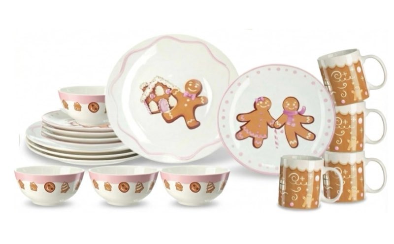 16 pcs pink gingerbread man christmas dishes dinnerware set for 4 guest holiday dinner plate ceramic