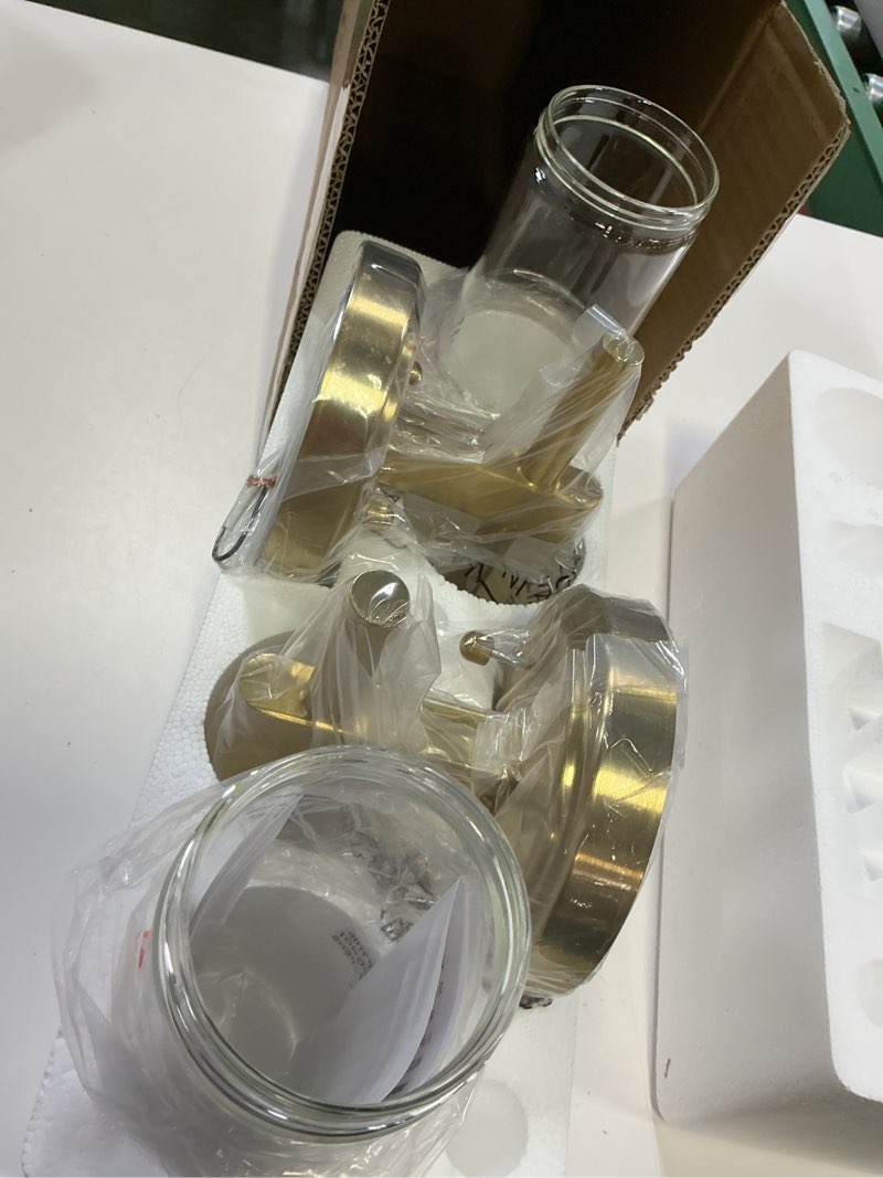 Condition photo showing New/Like New for mokatng wall sconces set of two, brushed gold bathroom sconces with clear glass, hardwired sconces wall decor set of 2, modern wall light fixtures for bathroom mirror living room bedroom hallway brushed gold-hardwired 15.5inch(2pcs)