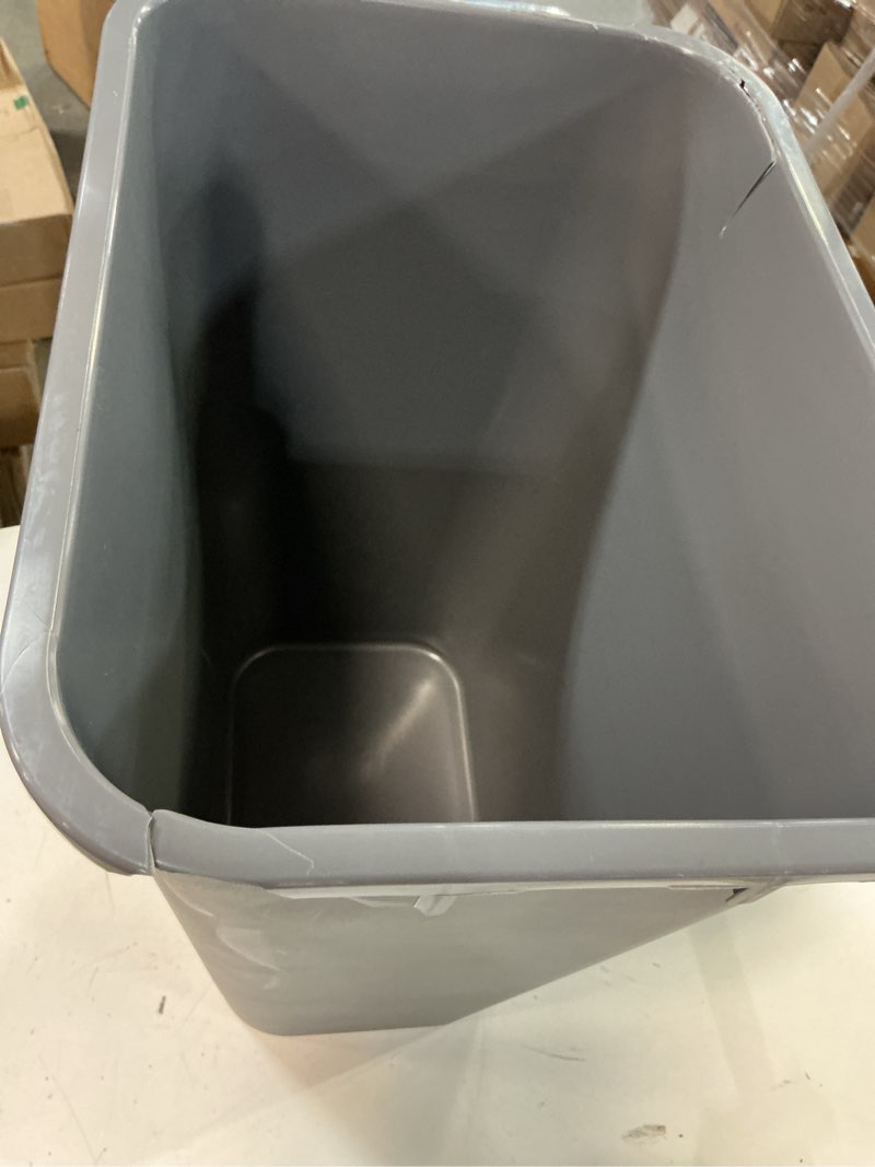 Condition photo showing As Is for Amazon Basics Lightweight Rectangular Commercial Office Wastebasket, 10 Gallons, Grey Grey 10 Gallon (Pack of 1)