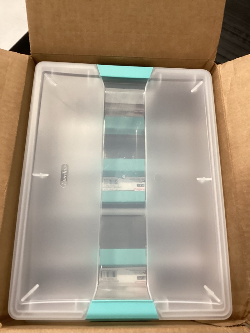 Condition photo showing Good Condition for Sterilite 6-Pack Clip Box, Stackable Clear Plastic Bins with Latching Lids, Large - Writing, Arts or Crafts Supplies Storage Containers for Home, Office, Classroom and Workshop Organization Large 6 Pack