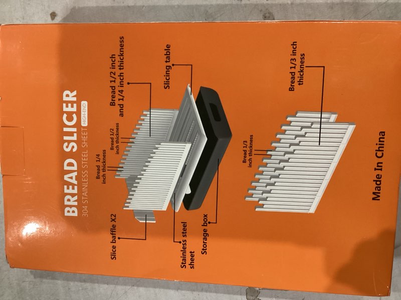 Condition photo showing New/Like New for bread slicer guide for homemade bread with 304 stainless steel sheet and storage tray?3-slice thickness?adjustable width for cake?bagels?toast.