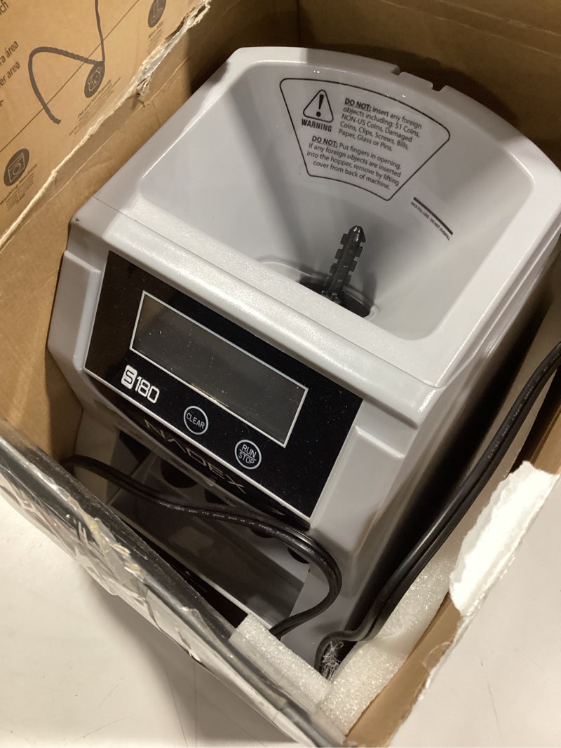Condition photo showing Good Condition for nadex s180 digital coin counter, sorter,and wrapper - automatically sorts and counts coin batches, stops on full coin rolls