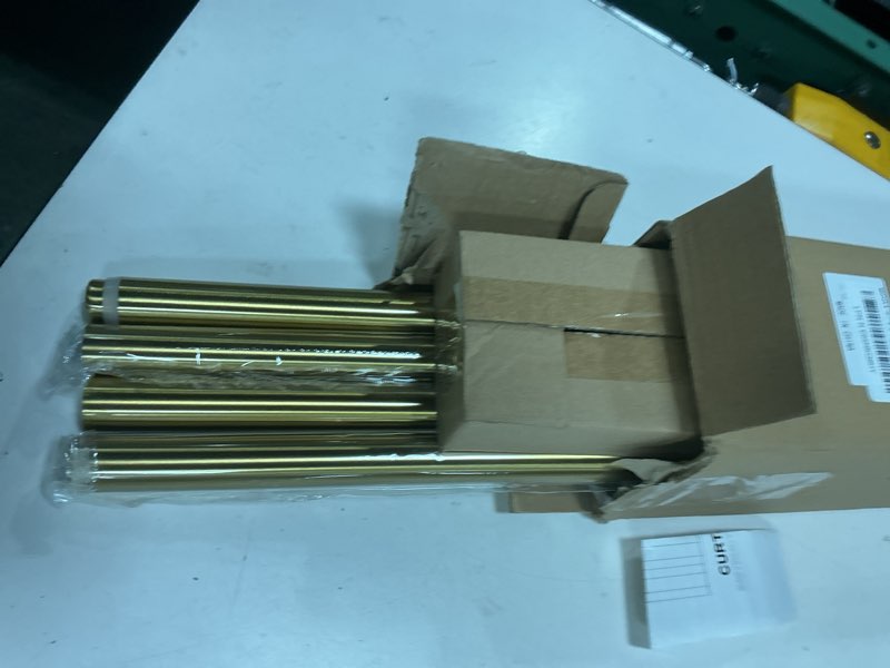 Condition photo showing As Is for oneach heavy duty curtain rods for windows 72 to 144 inch, 1 inch brass gold curtain rod, adjustable length rod with metal finials, modern decorative for bedroom kitchen living room 017 brass gold 16"-150"|1 pack