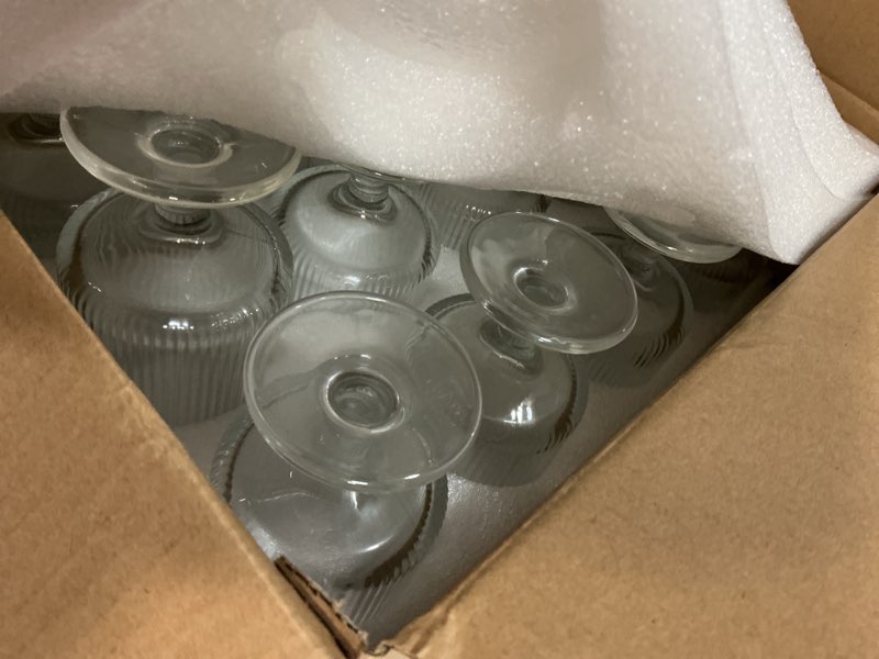 Condition photo showing New/Like New for vintage wine glasses set of 12, 8 oz origami style glass water goblets, unique embossed pattern stemmed cocktail glasses, classic goblet party glasses, wine glasses goblets for daily use