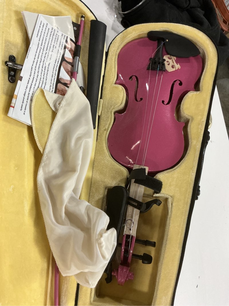 Condition photo showing As Is for 4/4 Full Size Fiddle Pink Colored Premium Violin Outfit for Beginners Adults Kids With 5 Color Fingering Tape- Handcrafted Student Beginner Violin.(Pink, 4/4 Full) 4/4 Full Pink