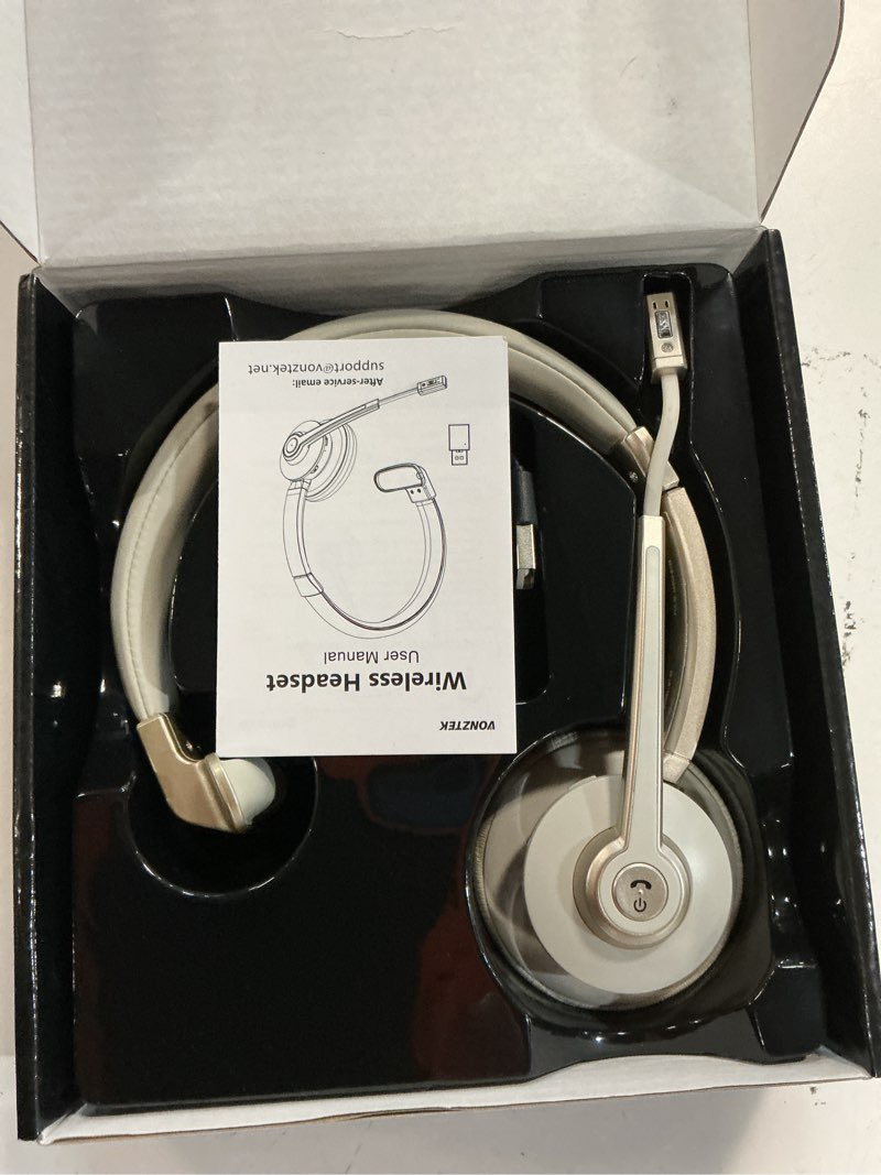 Condition photo showing Good Condition for wireless headset, 5.0 trucker bluetooth headset with with microphone noise canceling & usb dongle, wireless headphones with mic mute for remote work cell phone computer call office teams meetings