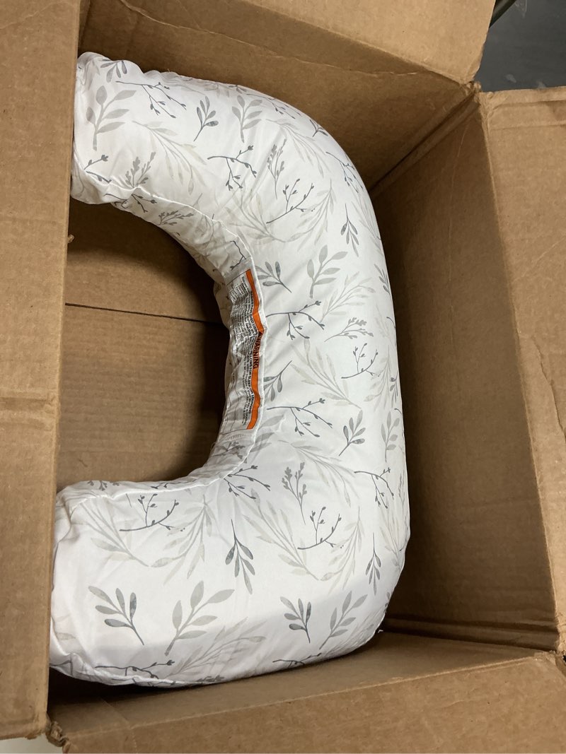 Condition photo showing Good Condition for Boppy Nursing Pillow - Firm, Ergonomic U-Shaped Bottle and Breastfeeding Pillow with High Lift for Comfort and Support, Spacious Surface - Gray Gentle Leaves New Nursing Pillow Gray Gentle Leaves