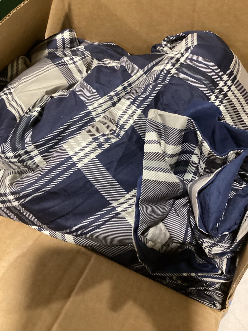 Condition photo showing As Is for tommy hilfiger - full/queen comforter set, cotton textured bedding with matching shams, medium weight bed set, oeko-tex certified (dream madras blue) queen dream madras blue