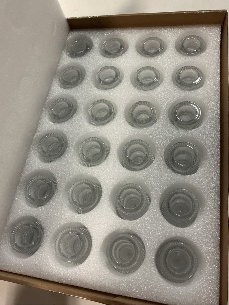 Condition photo showing New/Like New for Foaincore 24 Pcs Candlestick Holders Bulk 2.36" H Small Clear Glass Taper Candle Holders for Pillar Candles Table Centerpiece Wedding Dinner Party Decor