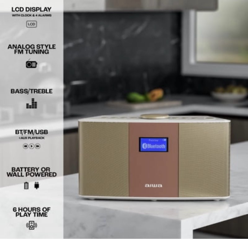 aiwa exos-5 wireless bluetooth hi-fi home speaker  fm radio  alarm clock