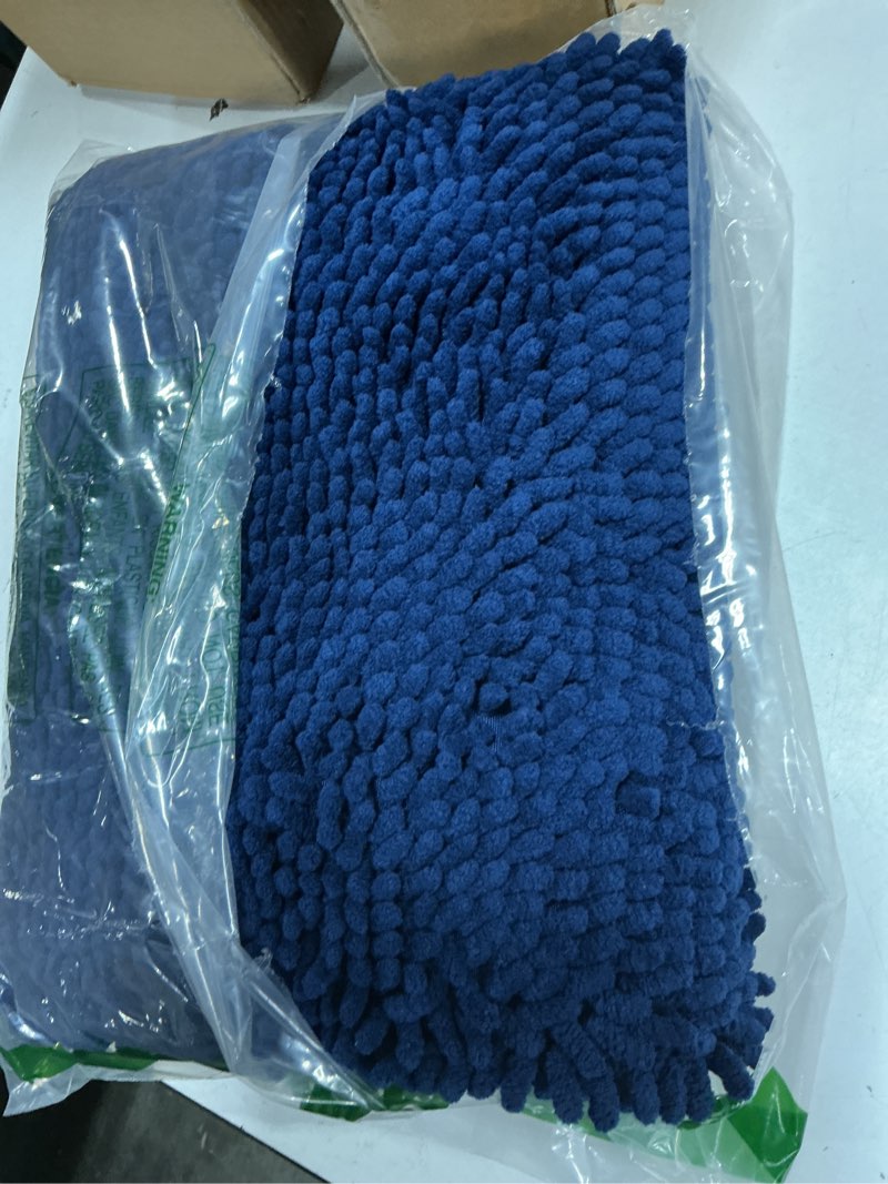 Condition photo showing Good Condition for olanly dog door mat for muddy paws 36x24, absorbs moisture and dirt, absorbent non-slip washable doormat, quick dry chenille mud mat for dogs, entry indoor entryway carpet for inside floor, navy blue navy blue solid 36" x 24"