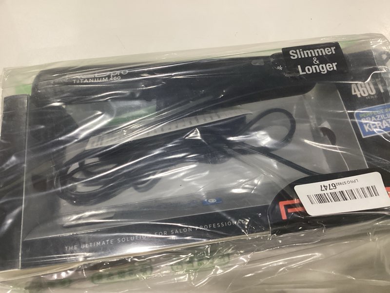 Condition photo showing Good Condition for red pro titanium 460 styler flat iron, 1 1/2" for silk pressing & keratin treatments, eliminates frizz, instant heat, auto shut-off, heavy duty swivel cord
