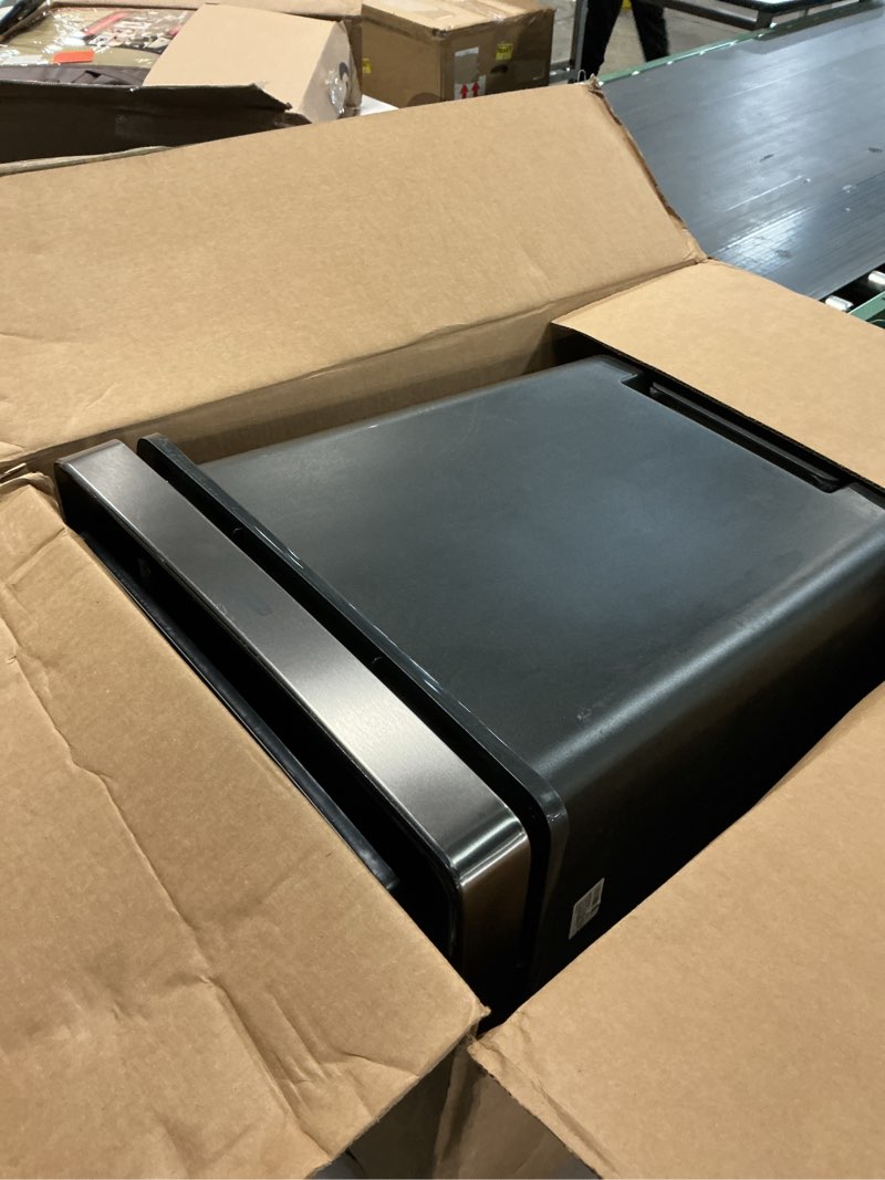 Condition photo showing As Is for Rubbermaid Premier High-Capacity Step-On Trash Can, 19 Gallon, Single or Dual Stream Trash or Recycling, Charcoal, Stainless-Steel Rim, Lid Lock, Quiet Lid, for Home/Kitchen/Garage/Apartment Metal Rim