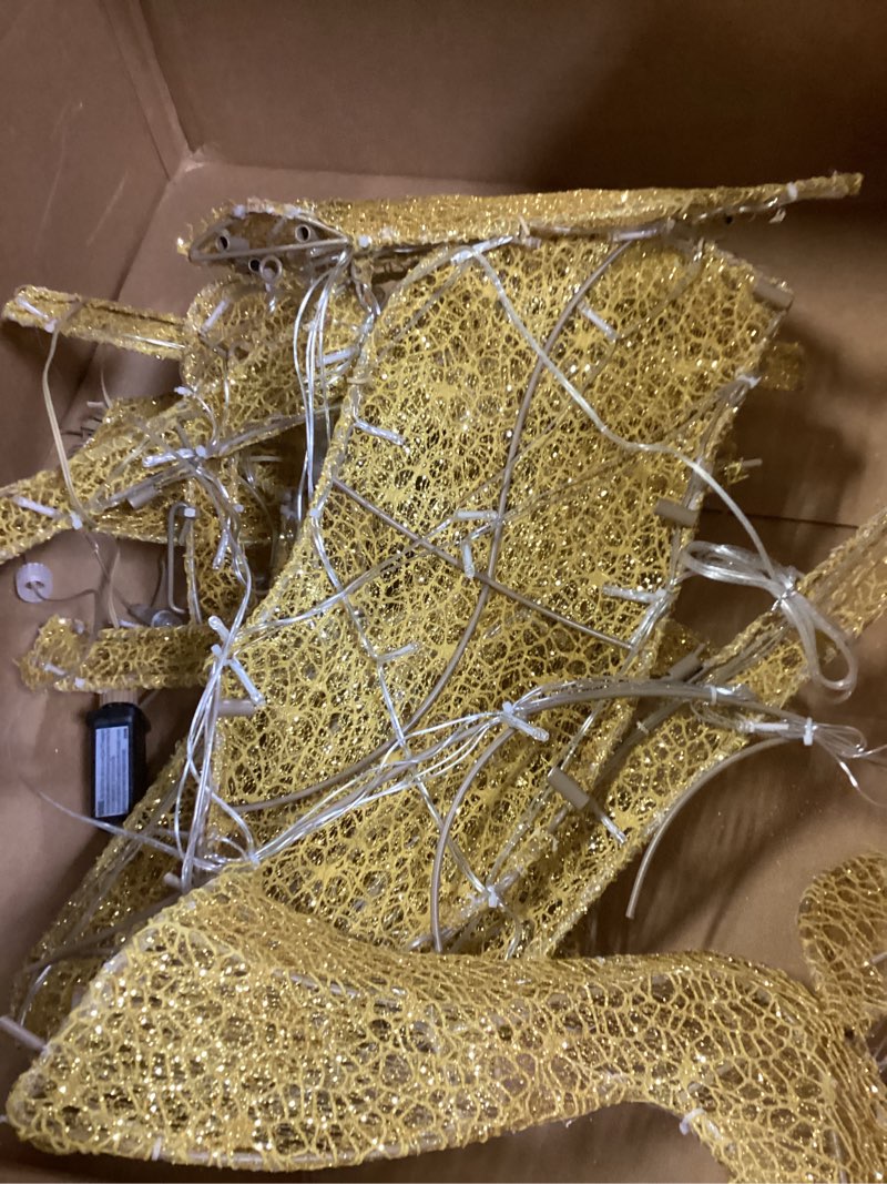 Condition photo showing As Is for 45" Large Outdoor Lighted Christmas Reindeer Family Set Decor, 3Pcs Handmade Light Up Xmas Deer Decoration with Stakes, Safe Material LED Plug and Play Outside Holiday Ornaments for Yard Lawn Garden 2D-Gold-B