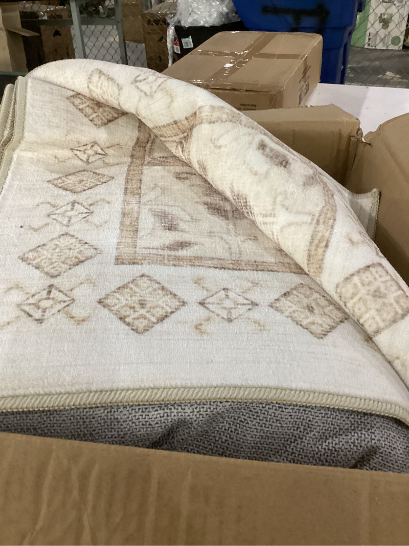 Condition photo showing As Is for zesthome 8x10 area rugs for living room,non-slip backing washable rugs,vintage large area rug?stain resistant home decor rug cream/beige 8' x 10' (rectangular)