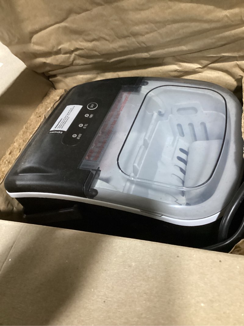 Condition photo showing Good Condition for euhomy countertop ice maker machine with handle, 26lbs in 24hrs, 9 ice cubes ready in 6 mins, auto-cleaning portable ice maker with basket and scoop, for home/kitchen/camping/rv. (black) black 26lbs