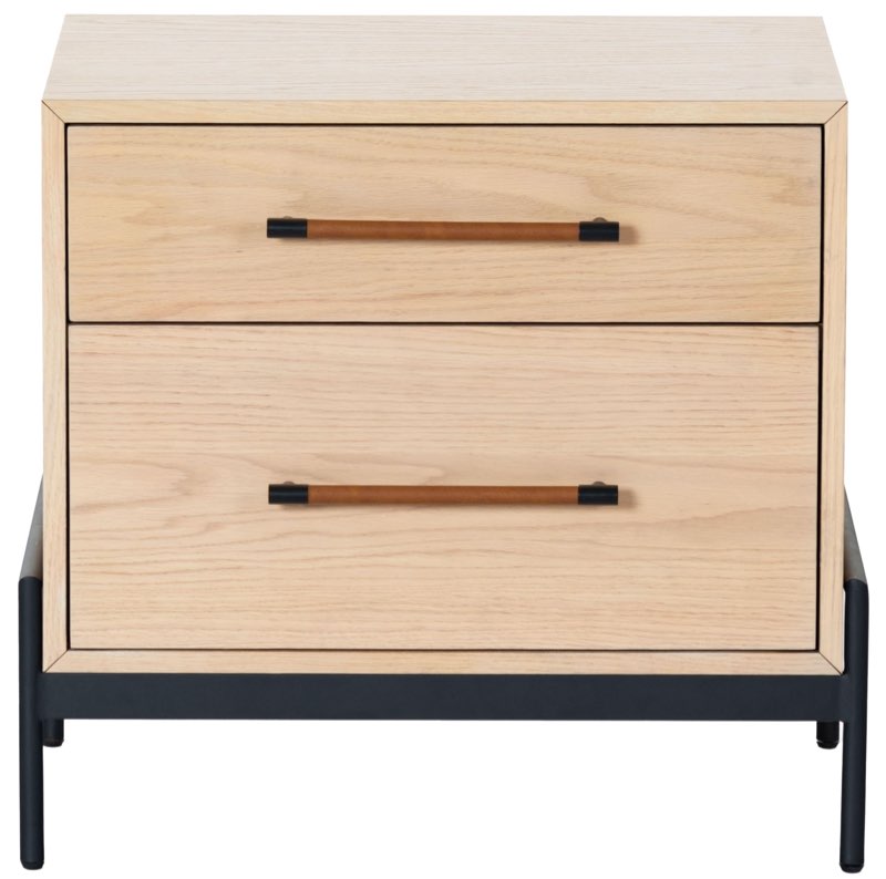 SAFAVIEH Couture Collection Chandri Oak Brown 2-Drawer Vegan Leather Wrapped Handle Nightstand (Fully Assembled)